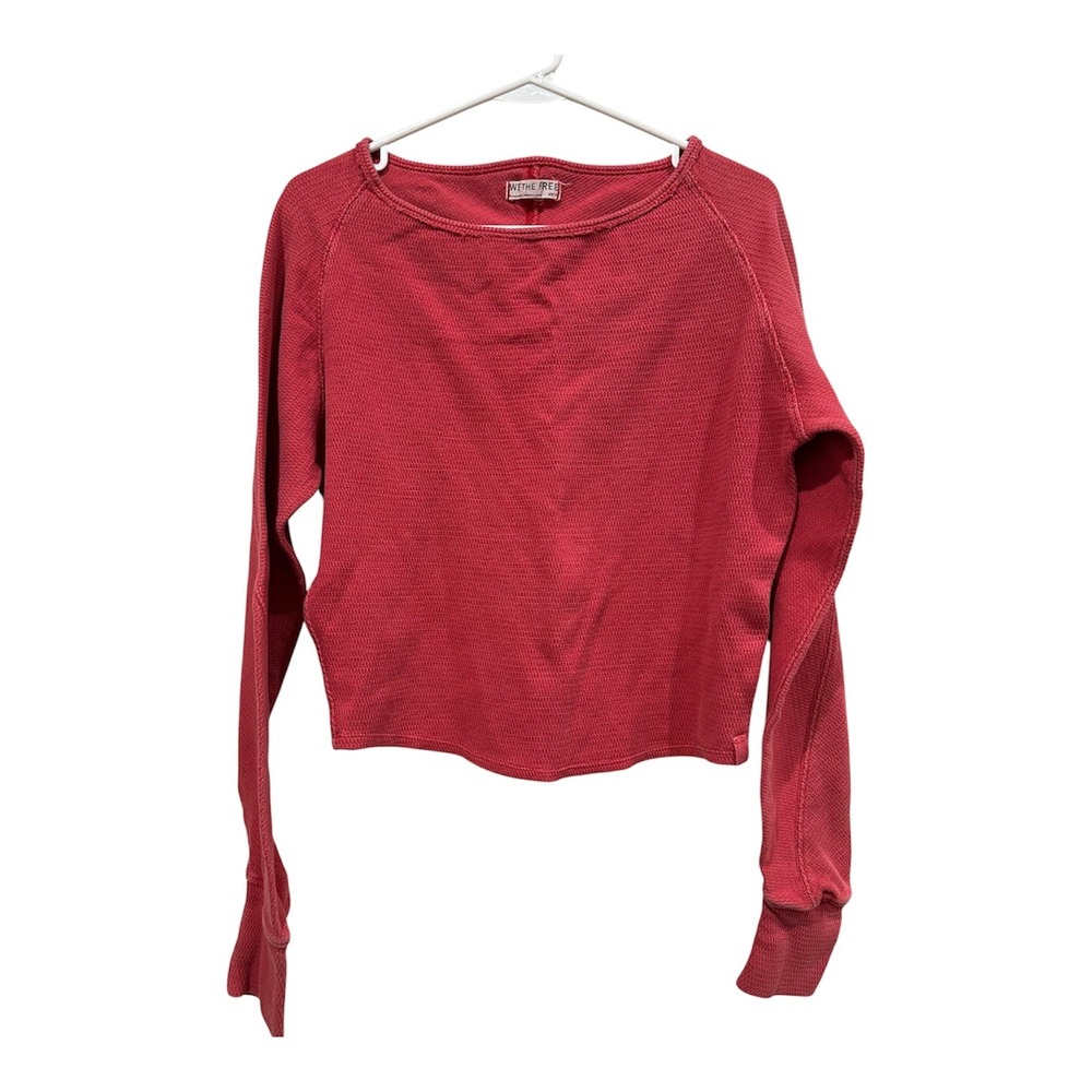 We The Free Free People Women Red Waffle Knit Thermal Long Sleeve Top XS/S